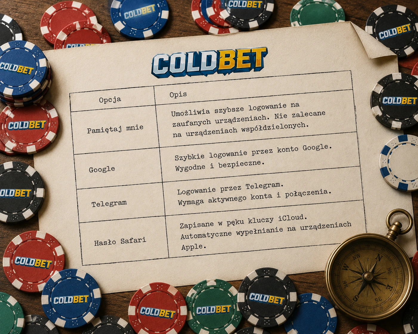 ColdBet iOS logowanie opcje